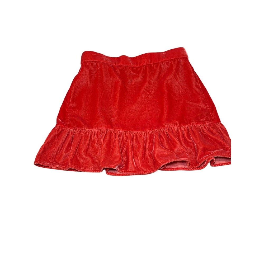 J. Crew Red Orange Velvet Skirt Medium PR5879 Party Pockets Ruffles - Picture 2 of 10